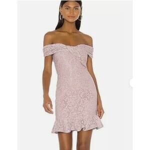 NEW NBD Womens Camden Lace Off Shoulder Mini Dress Pink Ruffle Hem XL Feminine